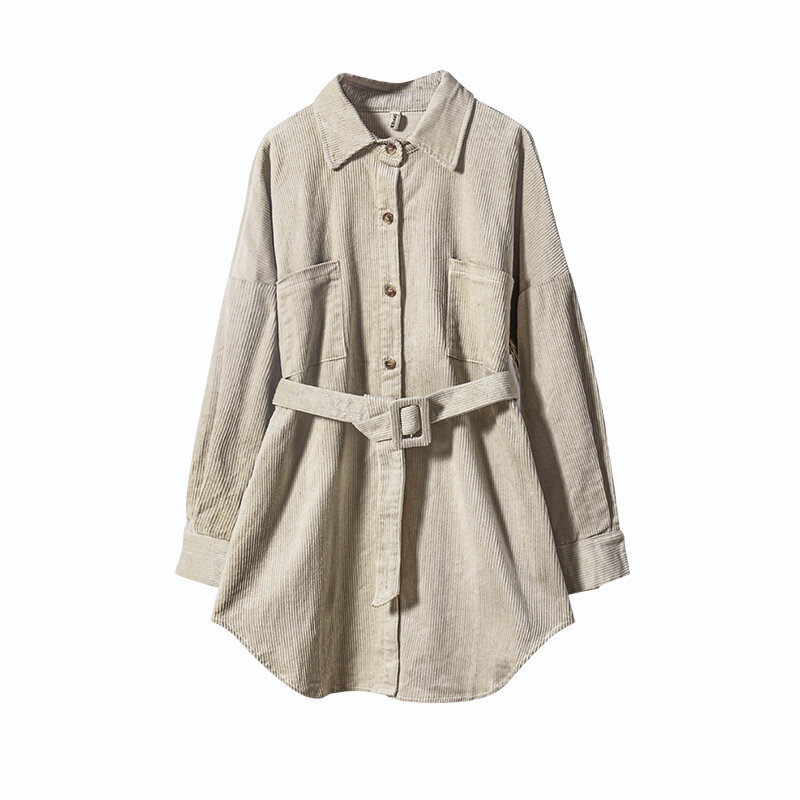 Toppies-Chaqueta larga Vintage de pana para mujer, abrigo holgado con cinturón, traje femenino de cintura, 2021