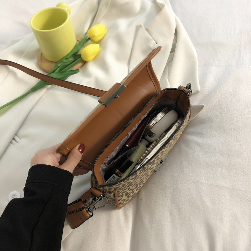 Женская сумка-мессенджер из ПУ кожи, с леопардовым принтом