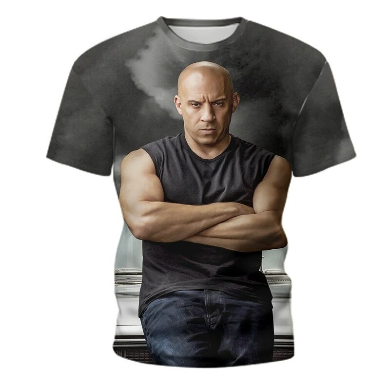 T-shirt à manches courtes et col rond pour homme, estival et décontracté, avec impression Fast and Furious en 3D, Hip Hop