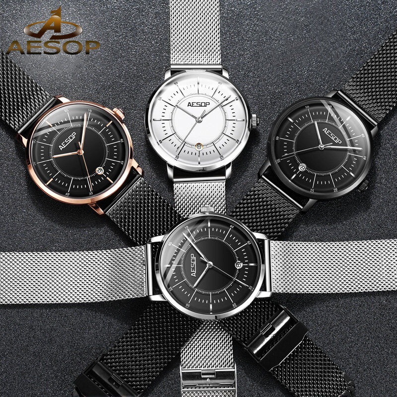 Aesop Brand Watch Business Automatic Mechanical Men Watch Fashion Waterproof Mesh Stainless Steel Luxury Watch Men Reloj Hombre