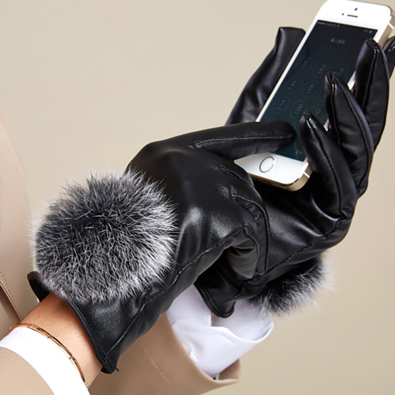 Женские перчатки из натуральной овечьей кожи JIFANPAUL, черные теплые перчатки с закрытыми пальцами для сенсорного экрана, для осени и зимы, 2019