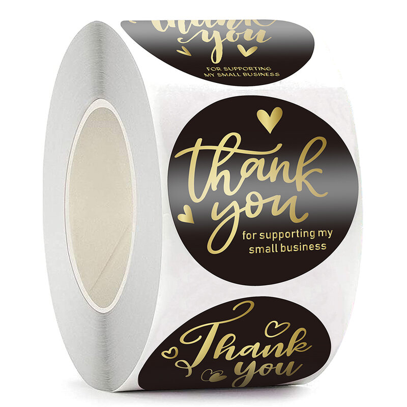 500 Buah Terima Kasih Telah Mendukung Stiker Label Bisnis Kecil Saya Desain Bronzing Hitam untuk Tag Dekorasi Kotak Kemasan Hadiah Segel