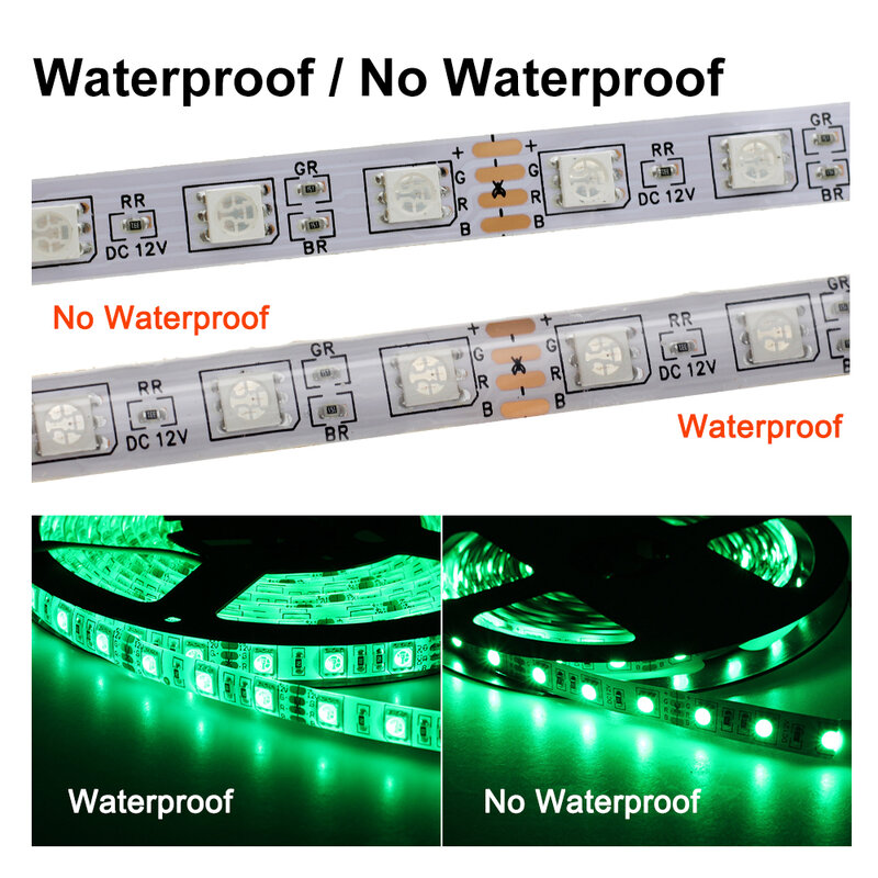 LED Strip Flexible LED Light Tape Waterproof RGB Strips 5050 DC12V 60leds/m White Warm White Blue Green Red 5m/lot 