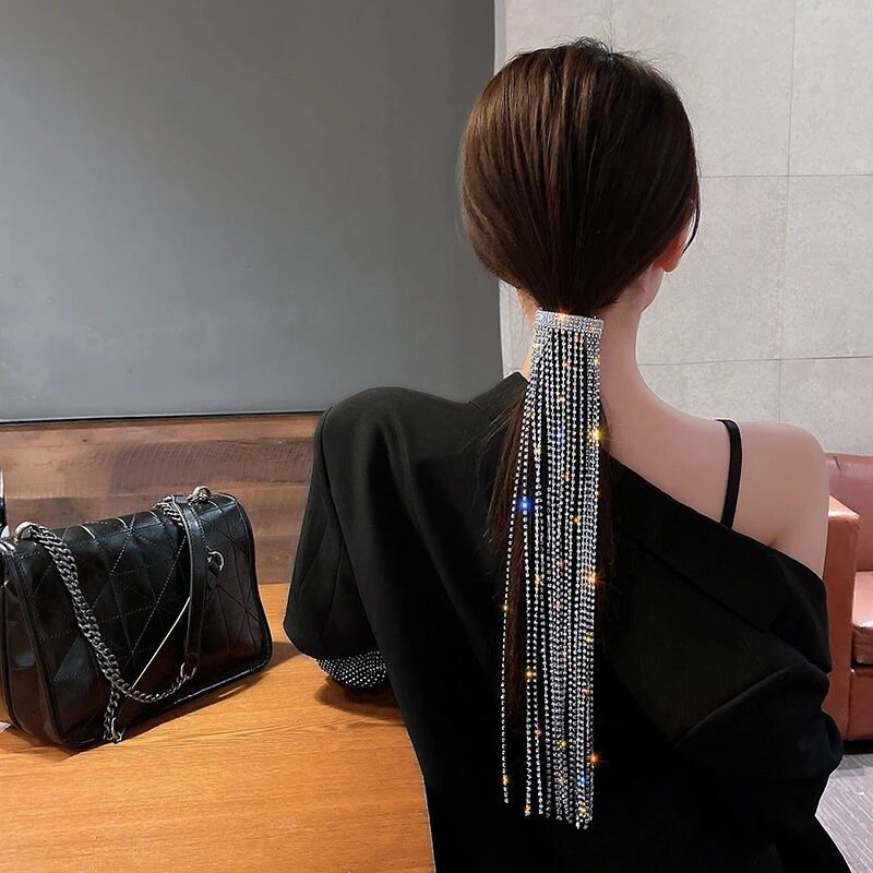 Nowe mody Metal pełny kryształ górski spinki do włosów dla kobiet długi Tassel kryształowe akcesoria do włosów ślub biżuteria bankietowa akcesoria