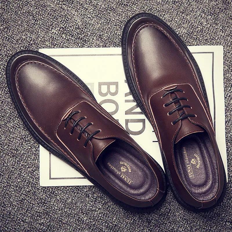 Zapatos de cuero para hombre, calzado impermeable, antideslizante, cómodo, de negocios, informal, para primavera y otoño