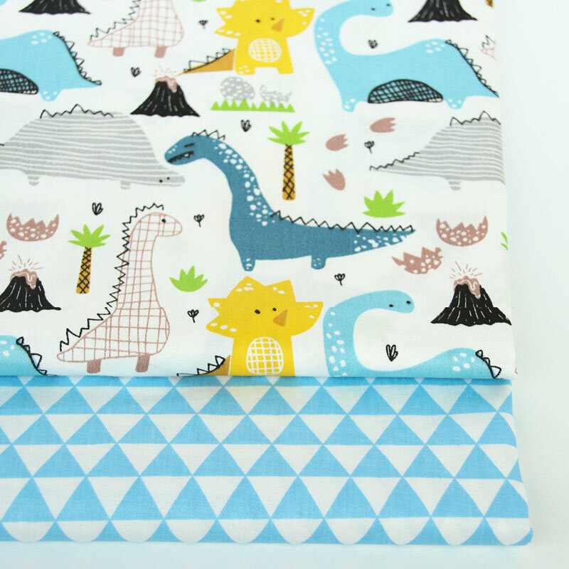 2PCS Dinosaur, Fox Cartoon Twill Printed 100% Cotton Fabric For Baby Sewing Quilting Fat Quarters Child DIY Patchwork Fabric