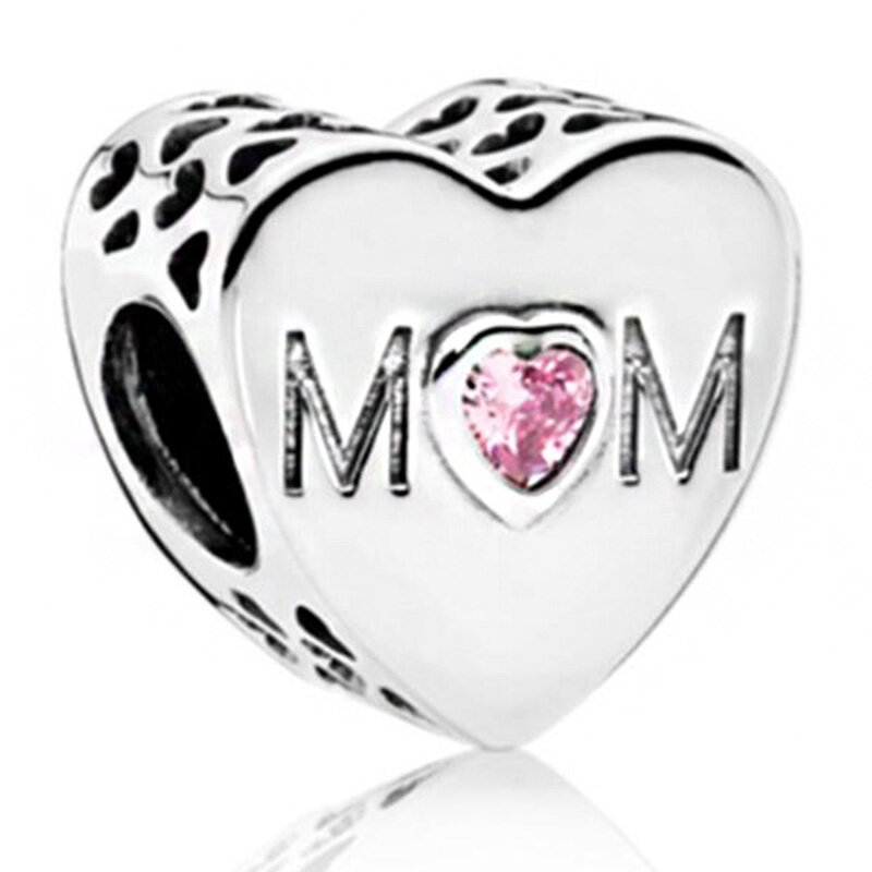 Fit oryginalny marka Charm bransoletka naszyjnik DIY kobiety biżuteria nowe srebrne kolor koralik różowy miłość mama motyl kobiety prezent