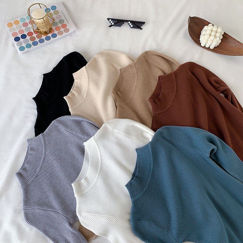 Pull à col roulé de Style coréen pour femme, bas tricoté, chaud, résistant, minimaliste, bon marché, automne-hiver, 2020
