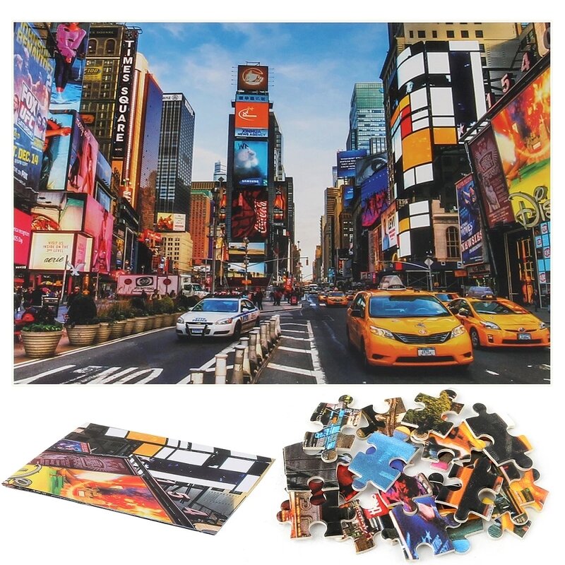 Rompecabezas cuadrado del tiempo de Nueva York, paisaje urbano, Mural de hermoso paisaje, rompecabezas de papel, decoración moderna del hogar, juguetes inquietos, 1000 piezas
