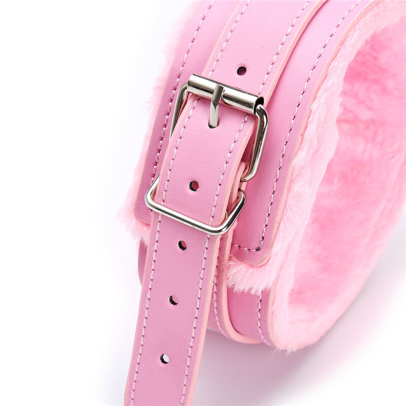 Collar de cadena de cuero sintético rosa con correa para mujer, lencería Sexy para adultos, accesorios sexuales, Bondage, BDSM