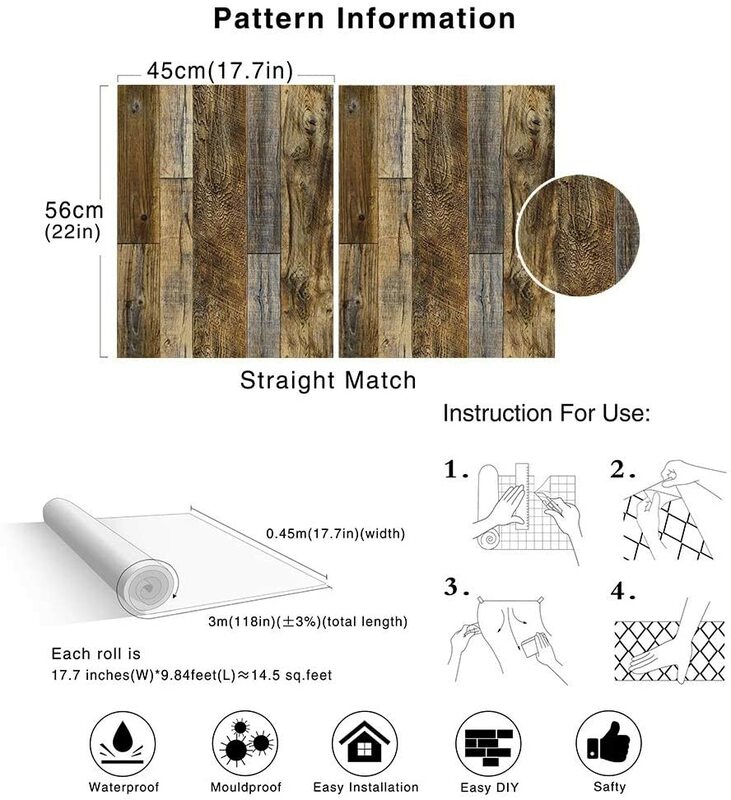 Luckyyj papel de parede de madeira, auto-adesivo shiplap, papel de parede removível para decoração de casa, filme de cobertura de parede de vinil