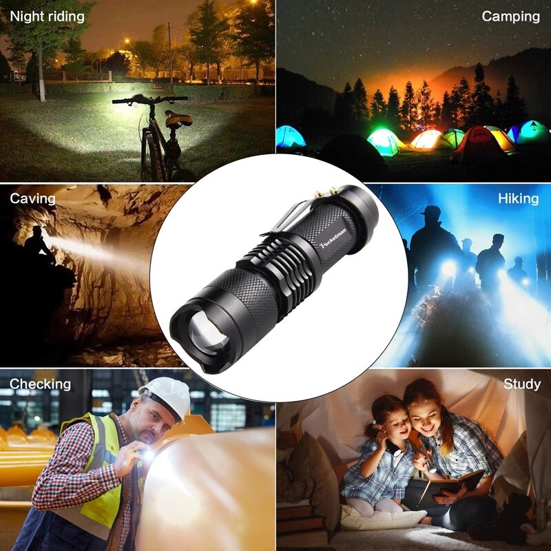 Mini lampe de poche Portable étanche à lumière LED L2, Q5 T6, torche réglable, Focus, Zoom, utilisation de piles 18650