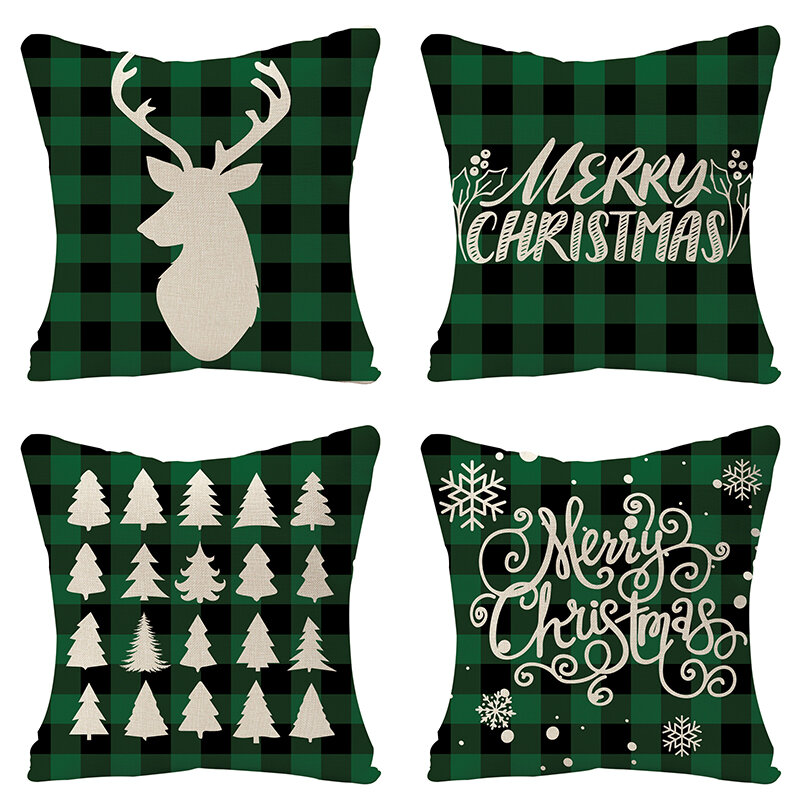 Happy Christmas Deer ตกแต่งโยนหมอนกรณี Santa Claus ปลอกหมอน Merry คริสต์มาสตกแต่งผ้าลินินหมอนโซฟาโซฟา Cojin