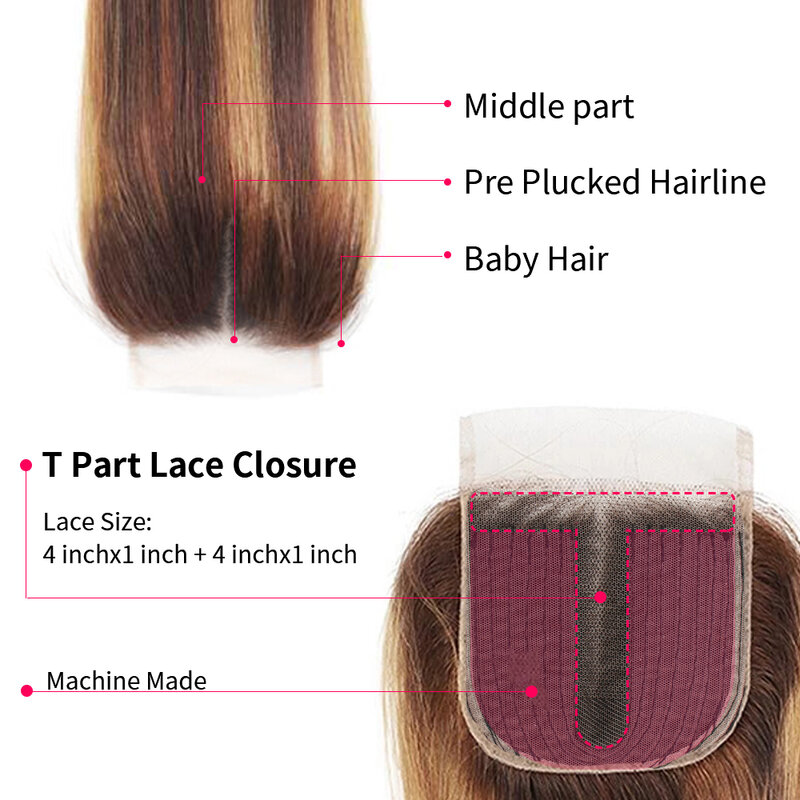 Perruque Lace Front Wig naturelle lisse colorée ombrée, 13x1, pre-plucked, P4/27, pour femmes africaines