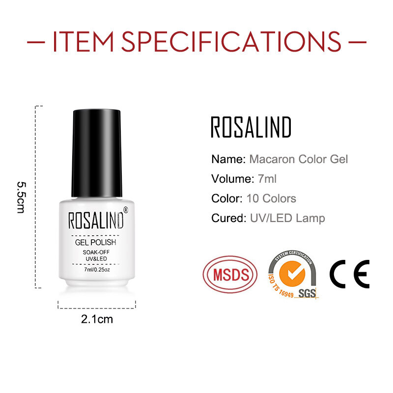 ROSALIND-esmalte en Gel para uñas, barniz semipermanente, lámpara UV/LED, pegatinas para manicura, Macaron