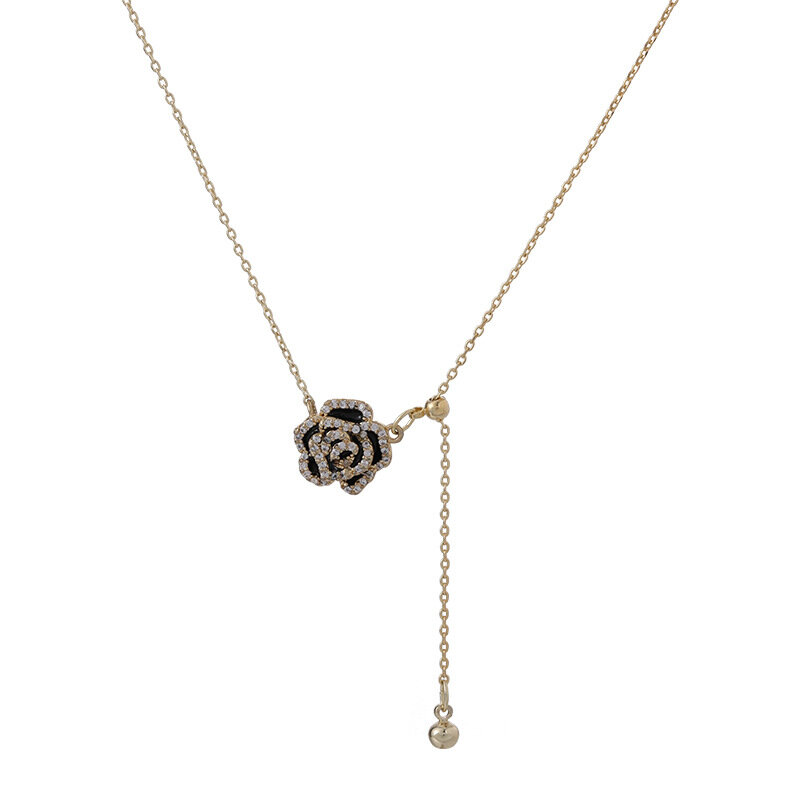 Ожерелье женское с жемчугом, роскошное Брендовое дизайнерское ожерелье с камелией черного цвета, цепочка для свитера