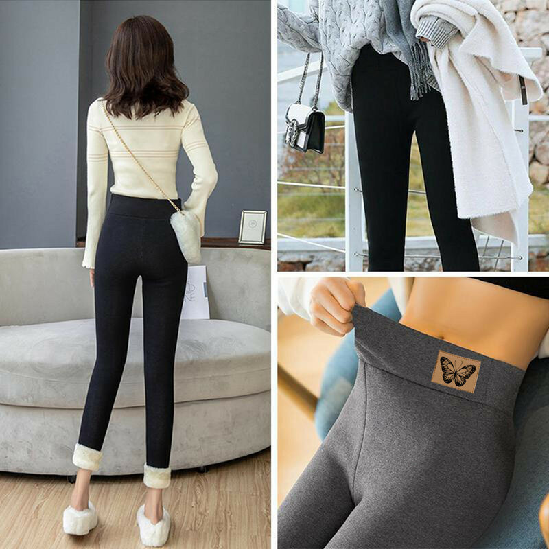 Women Thermal Thick Warm Fleece Pants Winter High Waist Stretchy Pants Female Ankle-length Leggings Casual Trousers Streetwear