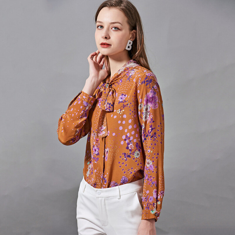 Cisuli impresso camisa de seda 100% mulberry seda camisa feminina manga longa