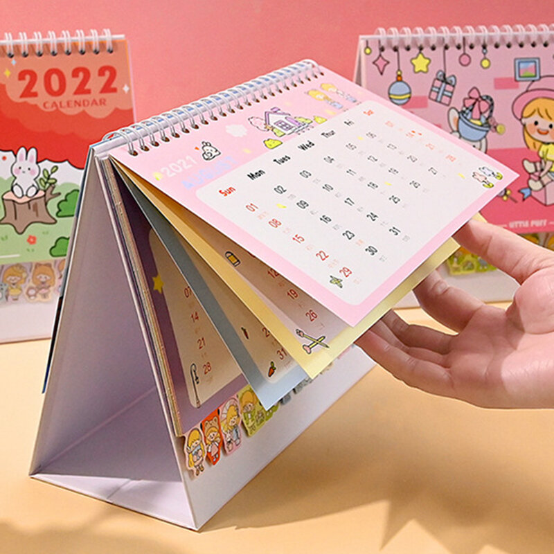 2022 Cute Cartoon Mini kalendarz biurkowy kreatywna dekoracja pulpitu prosty i świeży kalendarz miesięczny biuro szkolne