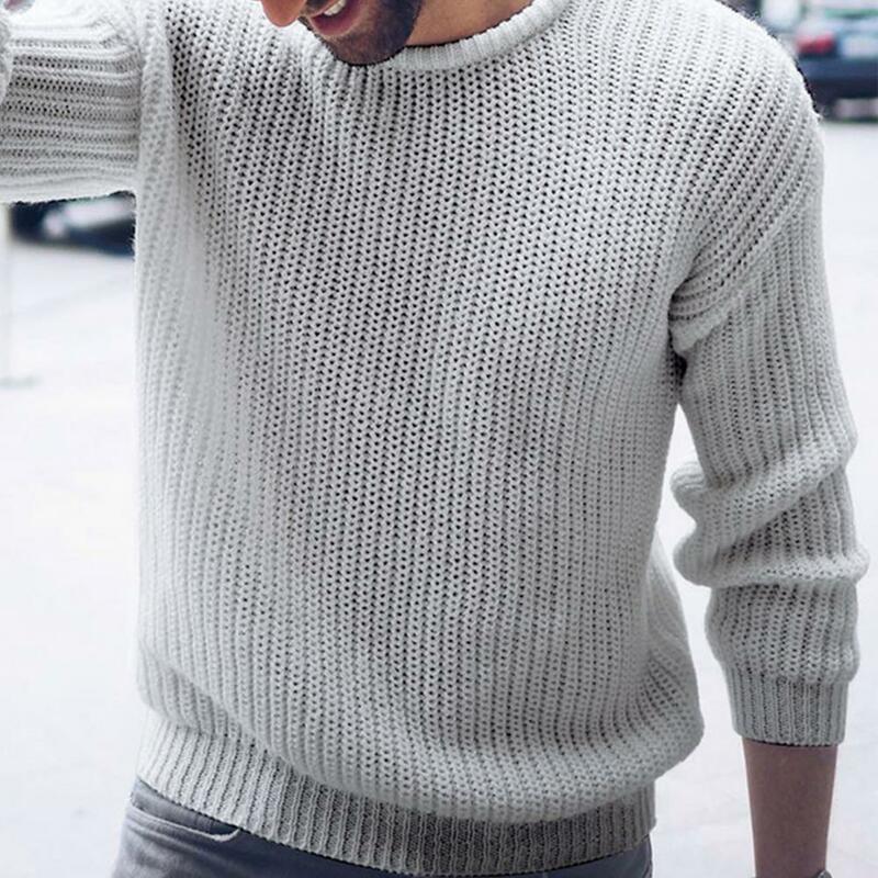 Suéter tejido de manga larga para hombre, ropa de Color sólido, cuello redondo, de terciopelo, Otoño e Invierno