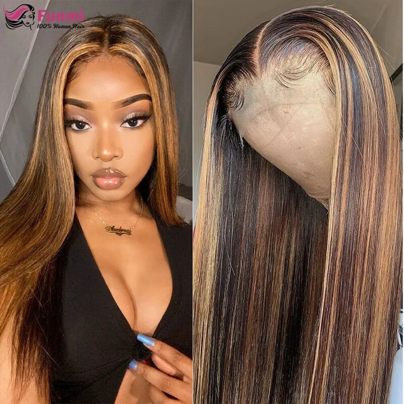 Highlight Wig Brown Colored Human Hair Wigs 13X4/4x4 Ombre Straight Lace Front Wig Brazilian Remy Blonde Lace Wig For Women