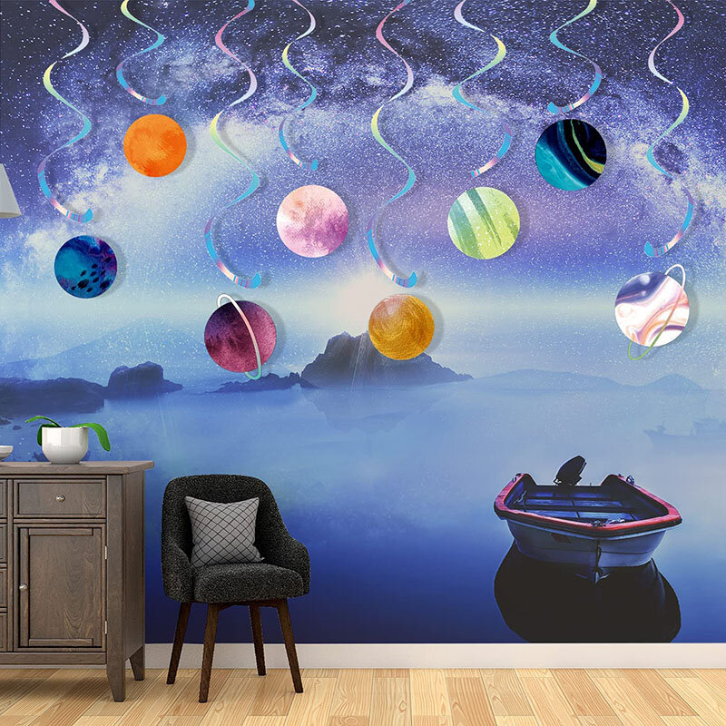 16 Uds espacio ultraterrestre decoraciones de fiesta de planeta decoraciones colgantes espacio suministros de fiesta de cumpleaños espacio fiesta temática de