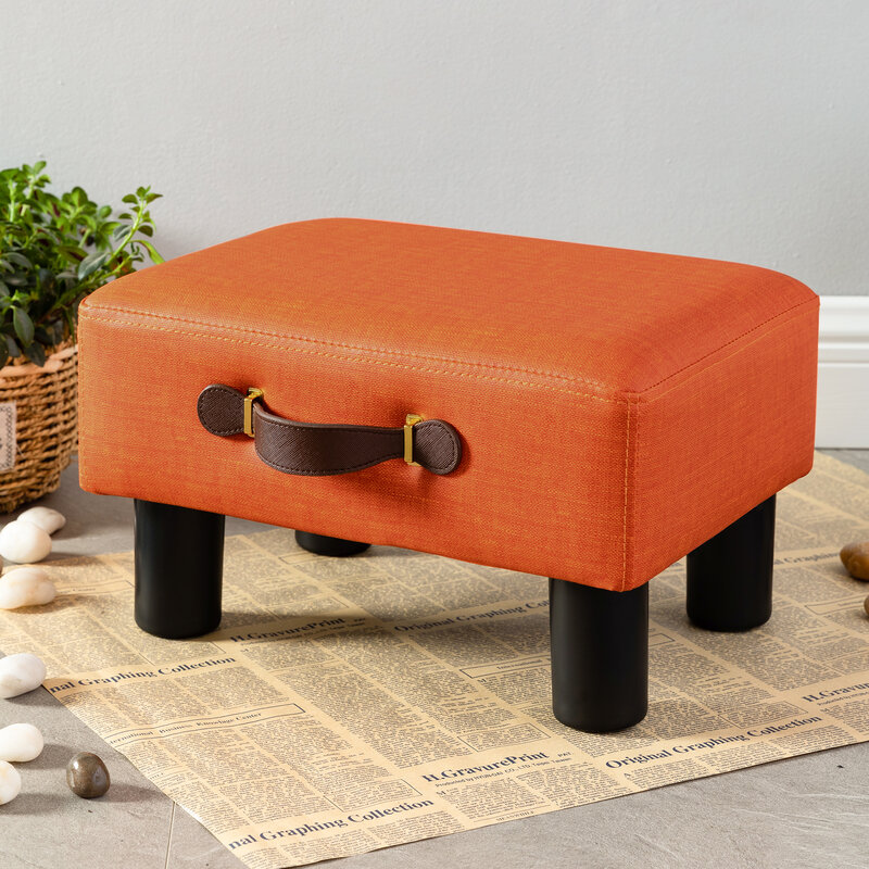 LUE-BONA otomana de cuero PU con mango, taburete Rectangular naranja con patas de plástico para sala de estar, escritorio de oficina