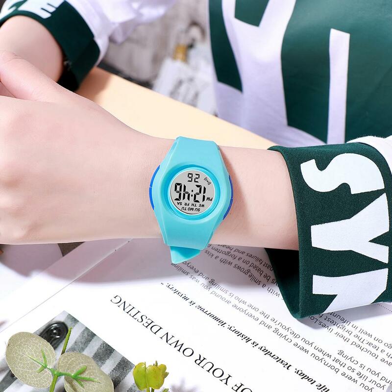 Montres numériques pour enfants, Montre-bracelet de sport étanche pour filles et garçons, alarme Led électronique