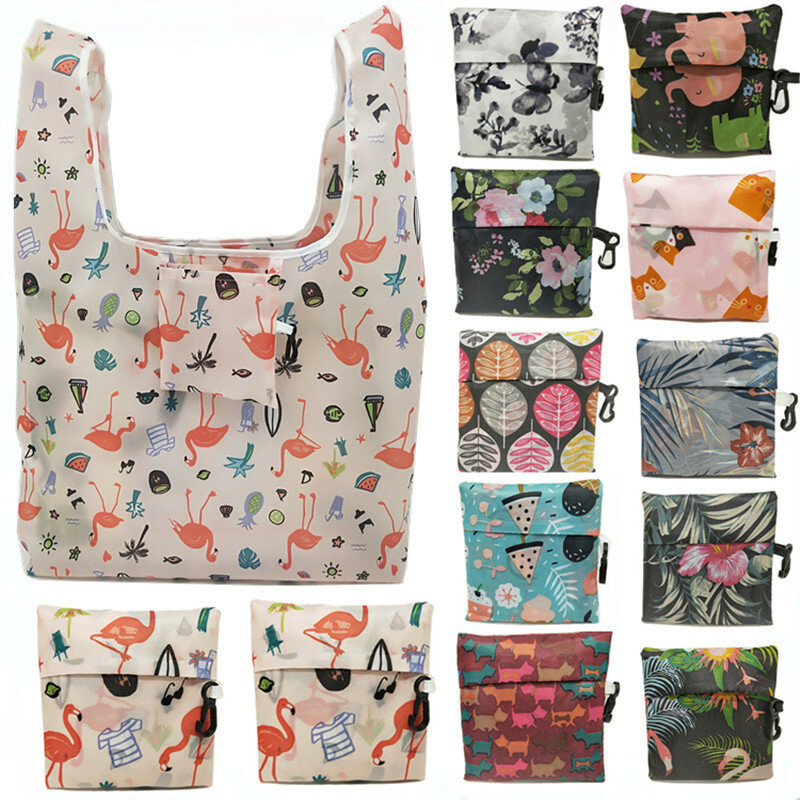 Gabwe Nieuwe Flamingo Recycle Boodschappentas Eco Herbruikbare Shopping Tassen Cartoon Bloemen Schouder Opvouwbare Pouch Handtassen Afdrukken