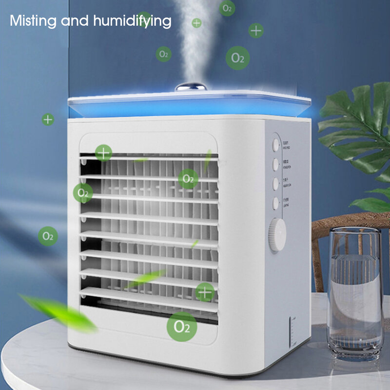 Ventilador de aire portátil, enfriador evaporativo con 4 velocidades, Usb, ajustable, humidificador de escritorio, entrega rápida