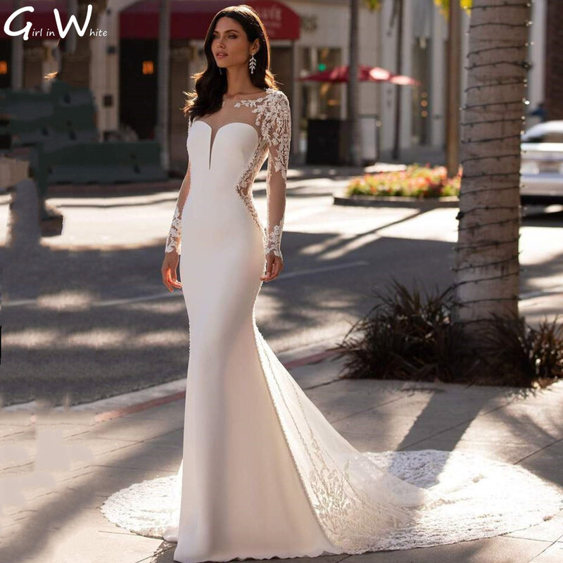 Elegant Modern Mermaid Wedding Dress Satin White Sweetheart Bridal Robes Open Back Bride to Be Court Train Vestido De Novia