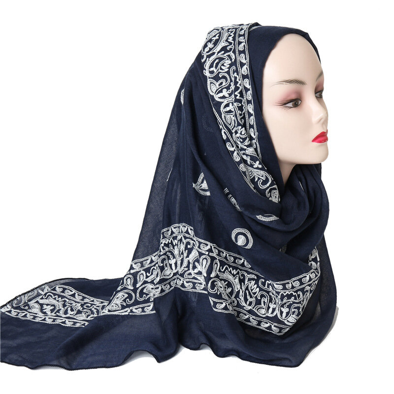 Ethnic Style Embroidery Scarf For Women Retro Cashew Pattern Cotton Shawls and Wraps Muslim Hijab Foulards Muslim Sjaal 90*180cm