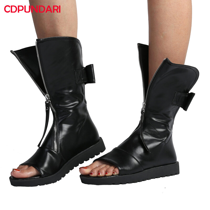 Sandal Gladiator Platform Datar Ujung Jari Terbuka Hitam Putih Sepatu Bot Musim Panas Wanita Sepatu Kasual Wanita Sandales Femmes 2021 Sandalias Mujer