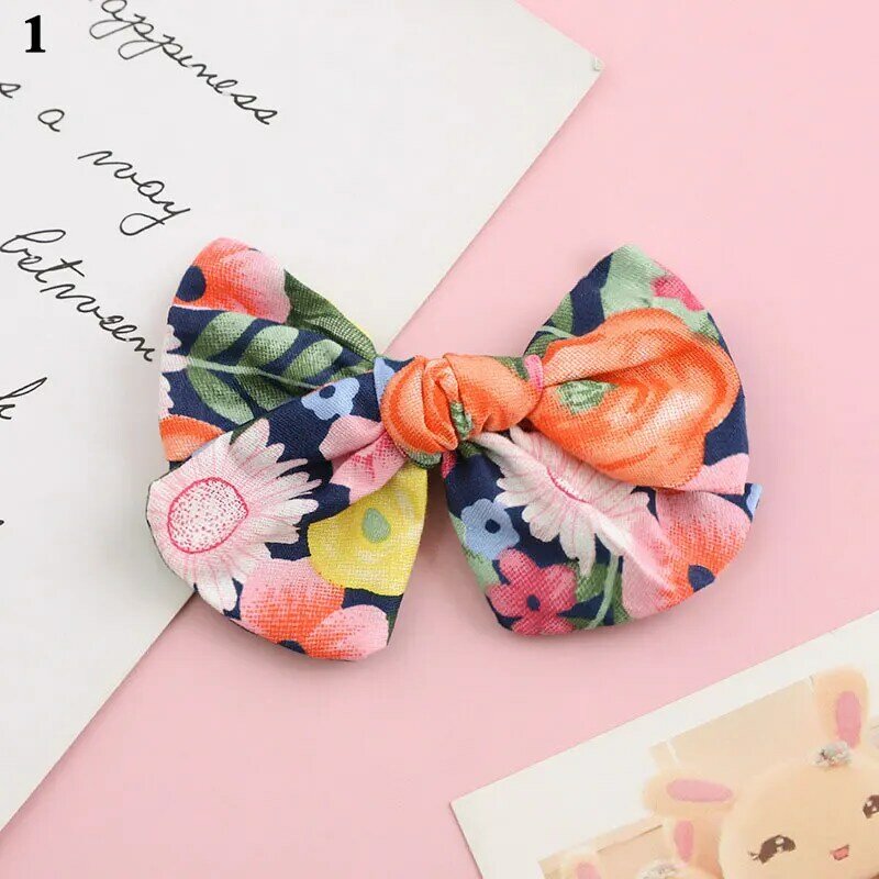 Baby Floral Cotton Linen Hairgrips Big Bows Hair Clip Children Fruit Print Barrette Hairpin Colorful Handmade Hair Accessories