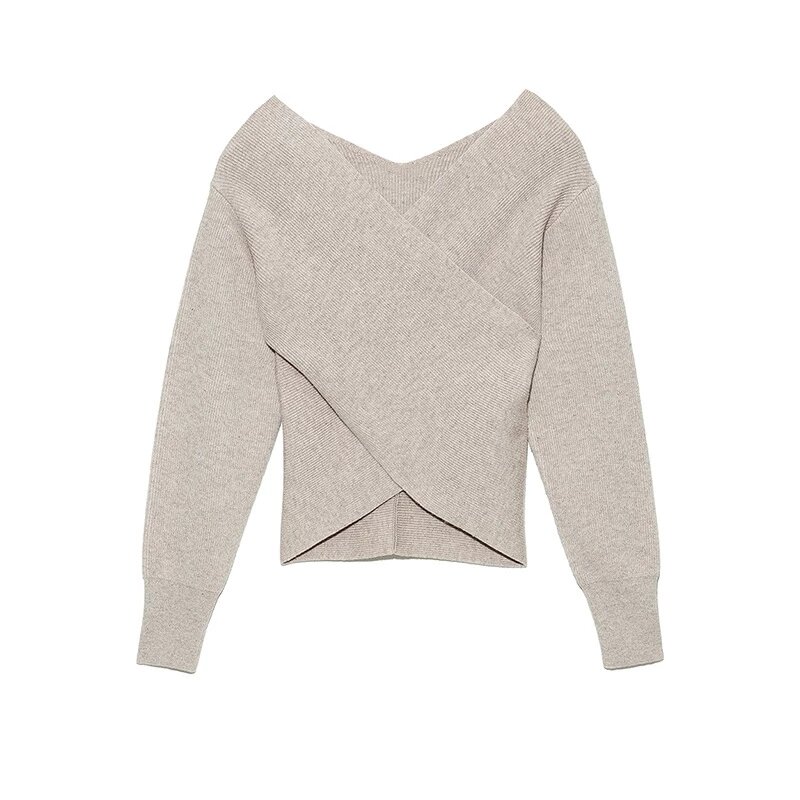 Suéteres de temperamento Simple japoneses para mujer, suéteres de punto ajustados con cuello en V cruzado sólido, otoño e invierno, 2021
