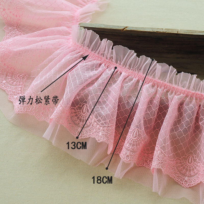 1M cinta de encaje elástica plisada 18cm tela de encaje Rosa guipur para vestidos costura adornos ropa suministros artesanales dentelle QY13