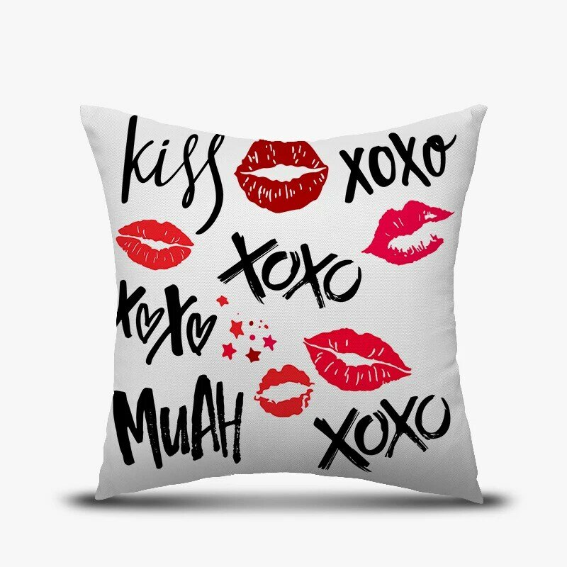 Funda de Almohada decorativa para el hogar, cubierta con letras de amor, labios rojos románticos, para sofá, cama, sala de estar, Kussensloop
