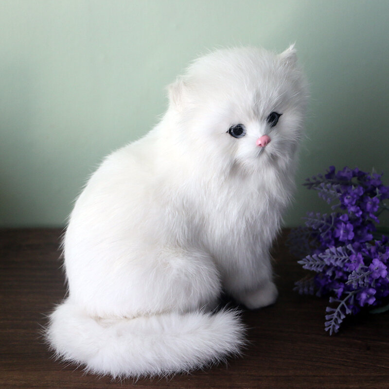 Realistic Cute Simulation Stuffed Plush White Persian Cats Toys Cat Dolls Table Decor Kids Boys Girls Easter Gift