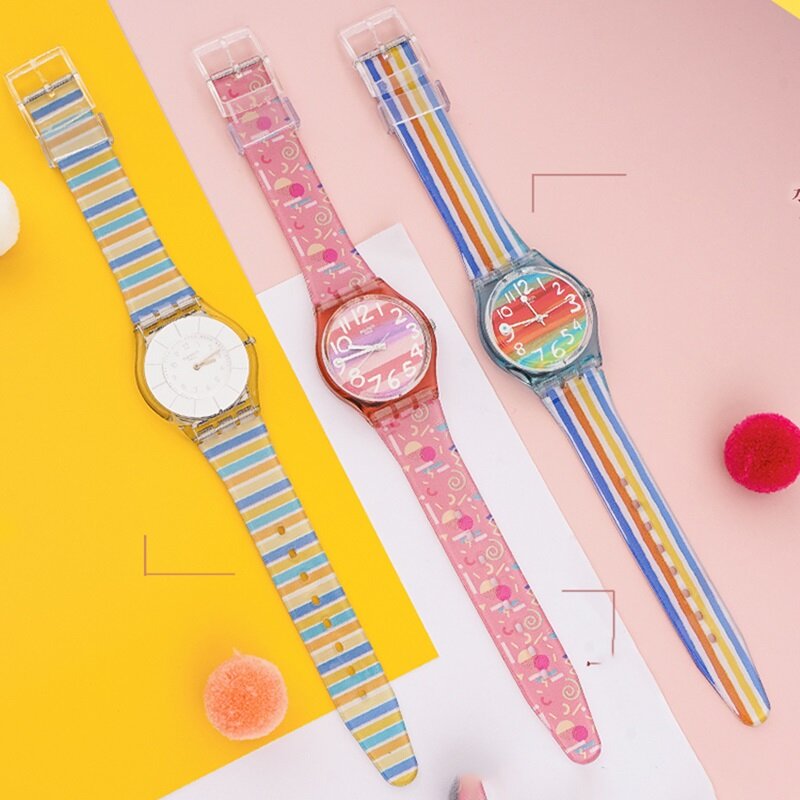17mm 19mm 20mm transparente impresso flor pulseira para swatch relógio pulseira de silicone para swatch feminino masculino relógio acessórios