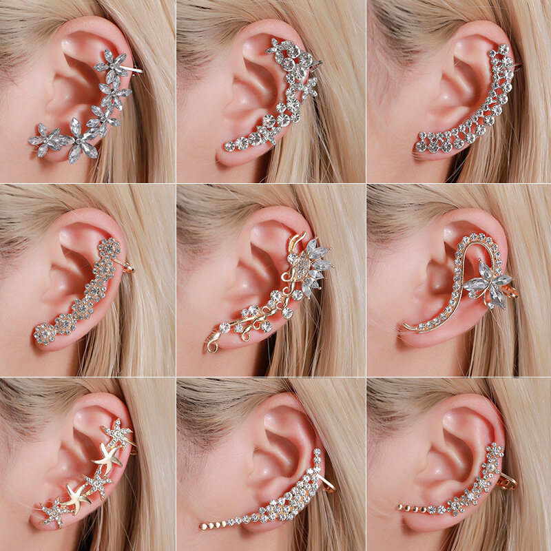 Boêmio sem piercing cristal strass orelha manguito envoltório parafuso prisioneiro clipe brincos para mulheres menina na moda jóias bijoux