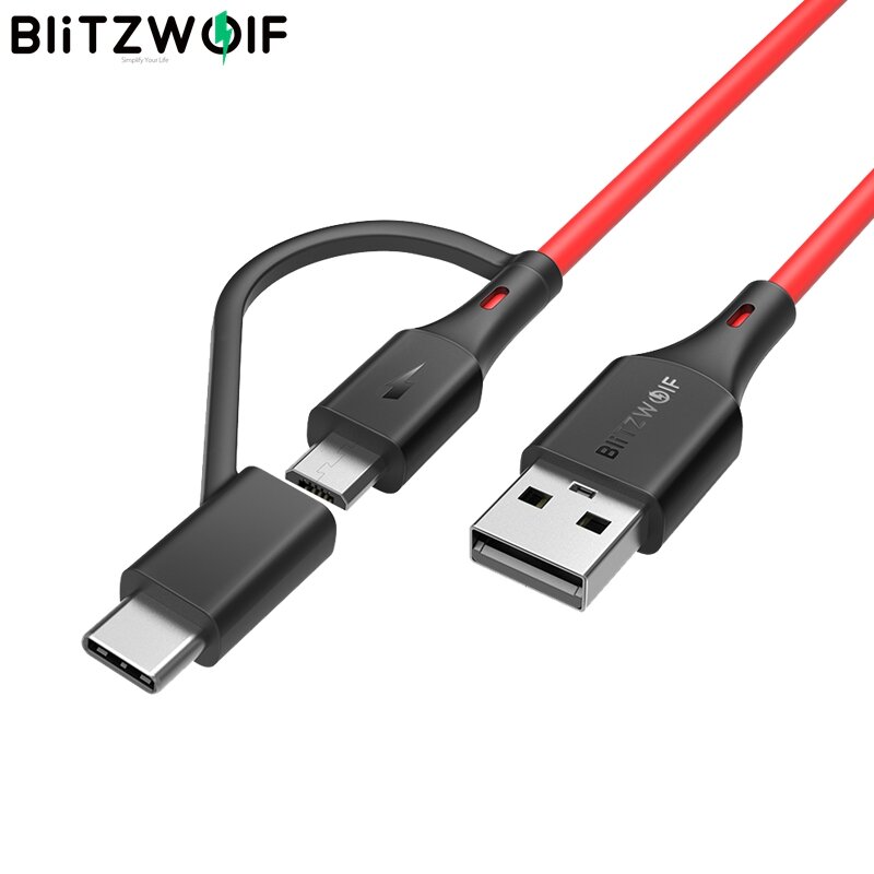 BlitzWolf 2 in 1 Type C Micro USB Cable Fast Charging Data Cable 5V/3A For universal Mobile Phone Charging Cord