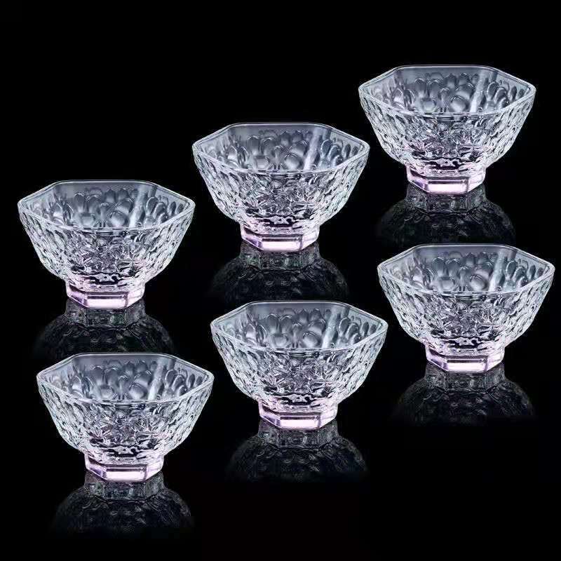 Vidro de cristal colorido copo de chá de cristal japonês hexagonal martelado copo de chá kung fu copo de chá engrossado resistente ao calor