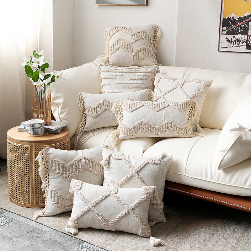 Fodera per cuscino stile Boho 45x4 5cm/30x50cm fodera per cuscino lino in cotone nappe trapuntate cassa Pullow Beige per la decorazione domestica divano letto