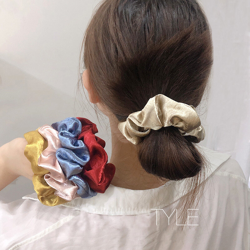 Chouchous en soie pour cheveux français rétro, couleur unie, accessoires élégants pour cheveux, attache queue de cheval, bande élastique