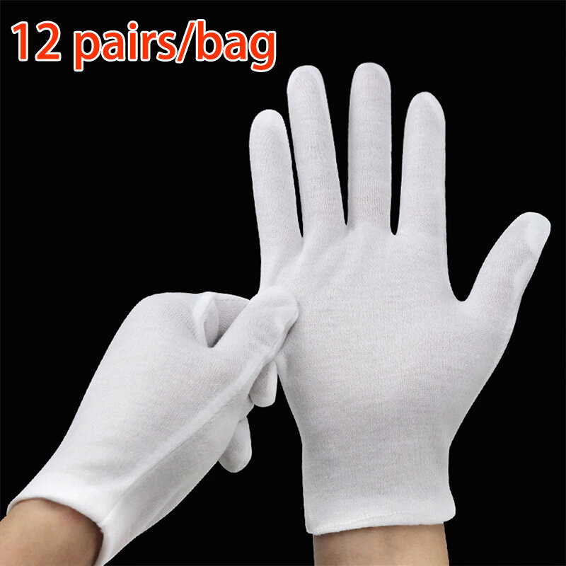 NMSafety 12 par biała bawełniana inspekcja rękawice robocze damskie rękawice męskie lekkie rękawiczki porcja/kelnerzy/kierowcy