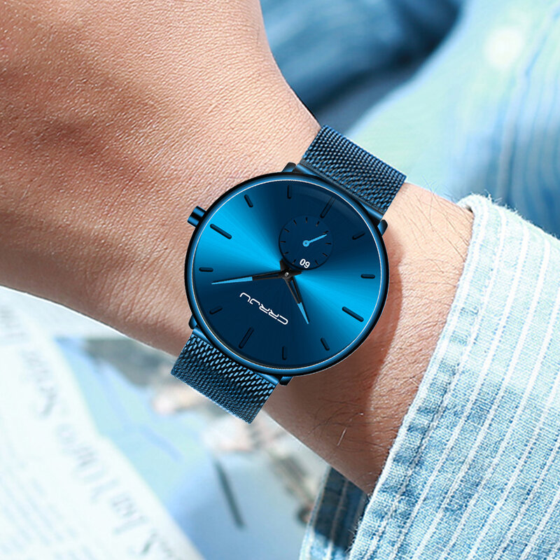 CRRJU Ultra Dünne Blau edelstahl Japan Quarz Uhren Männer Einfache Mode Business Armbanduhr Uhr Männlich Relogio Masculino