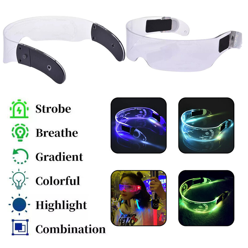 Nuovi occhiali luminosi a LED con barra di fantascienza occhiali in alluminio occhiali con visiera elettronica di moda per spettacoli di Festival di Halloween