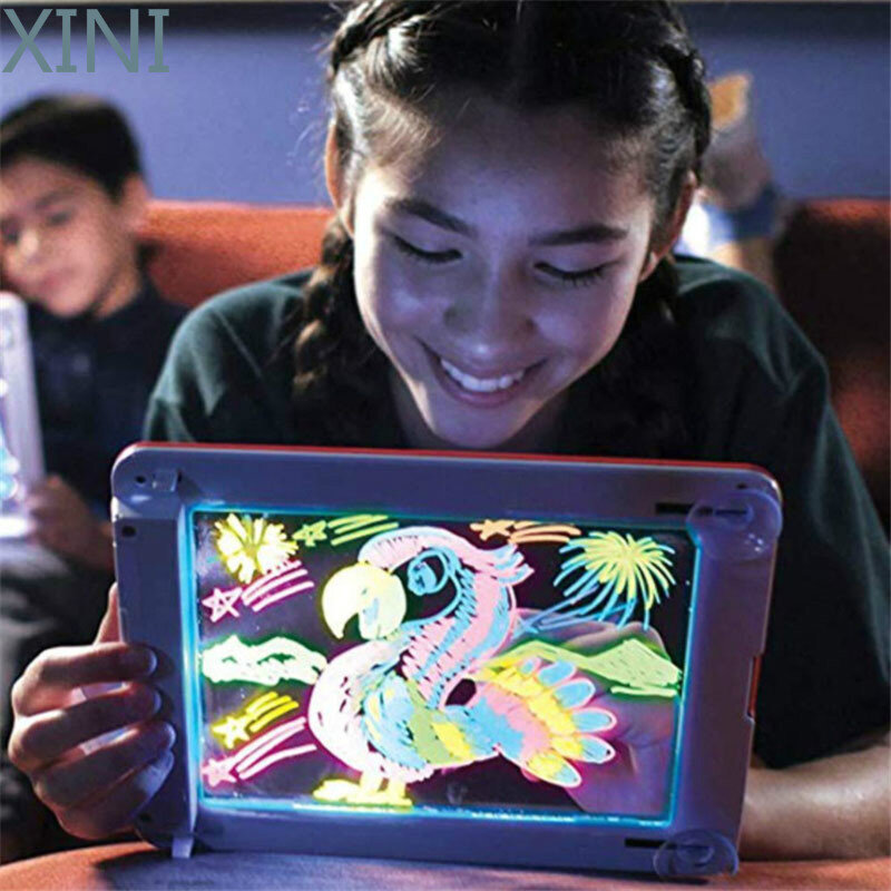 XINI – bloc de dessin magique 3D pour enfants, Fluorescent, Puzzle, Graffiti, lumineux, écriture