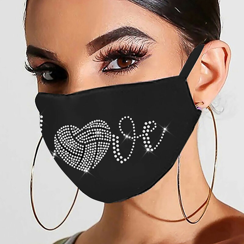 Mulheres máscaras reutilizáveis broca nota musical moda respirável à prova de vento máscara e-lement strass padrão máscara de algodão dustproof