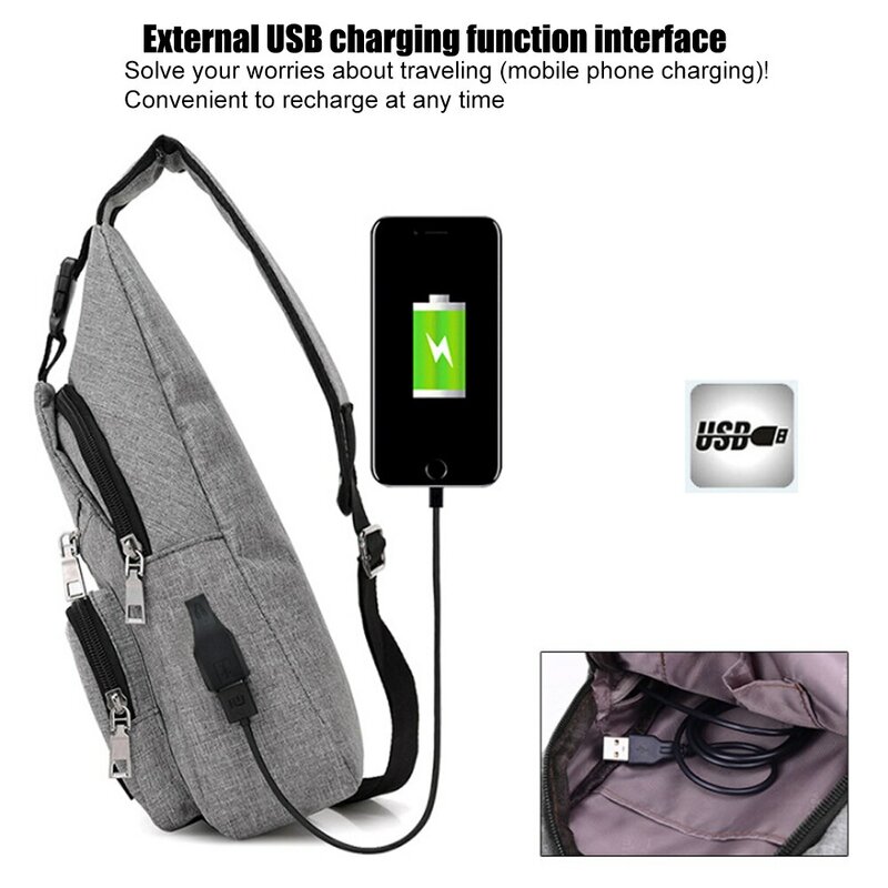 Мужские сумки через плечо с USB-зарядкой, Мужская нагрудная сумка с защитой от кражи, школьная летняя сумка-мессенджер для коротких поездок, Н...
